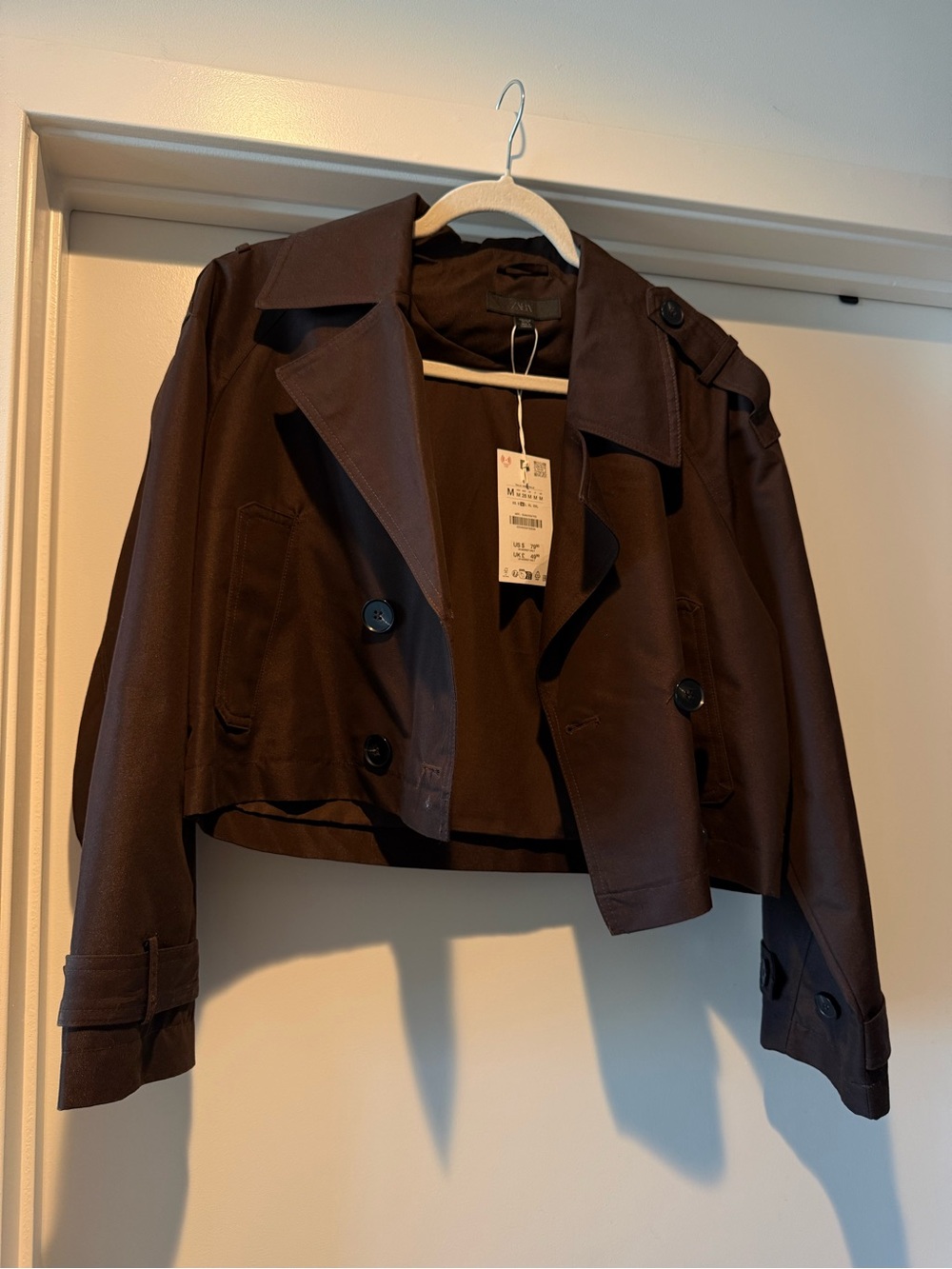 Zara Cropped Trench Coat in Deep Brown